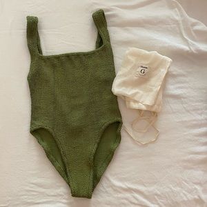 Hunza G Square Neck One Piece - Metallic Moss